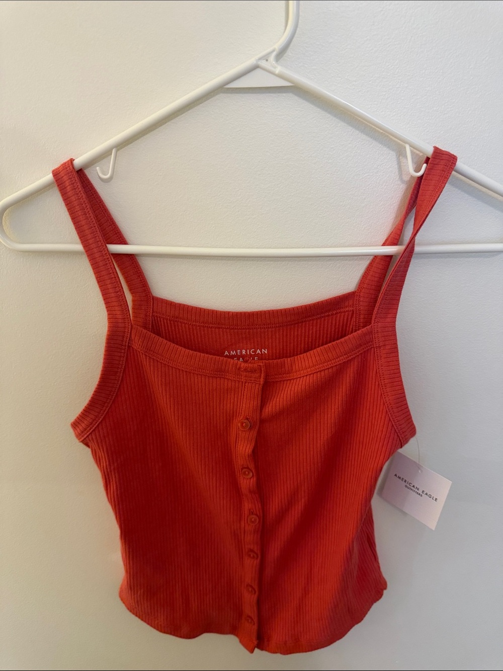 American Eagle Outfitters Red Ribbed Button-Front Bandeau Tank Top